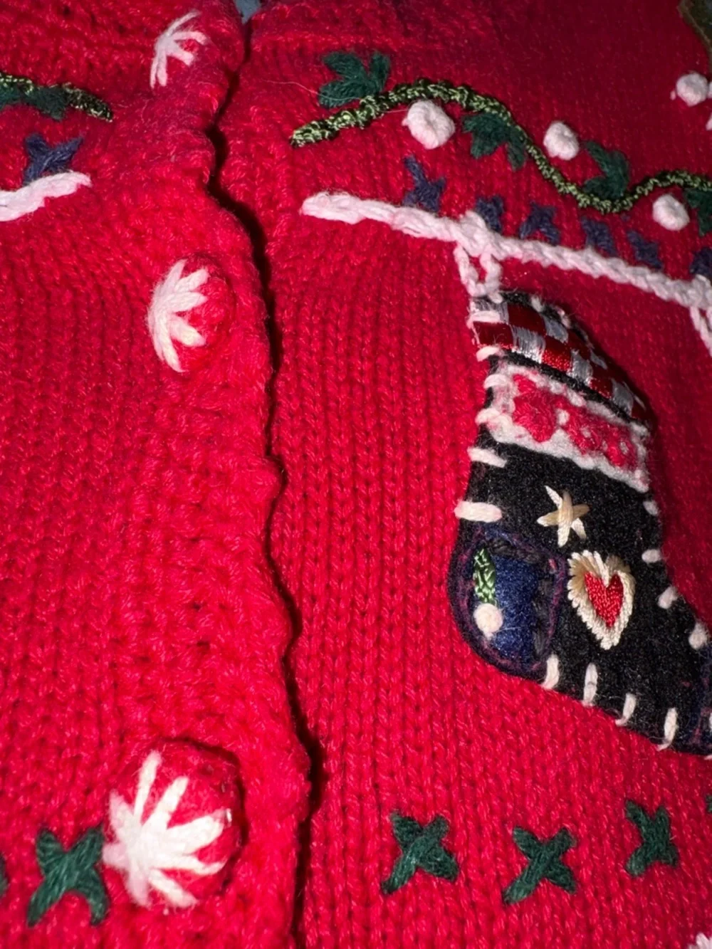 Vintage Carly St. Claire Red Holiday Embroidered Cardigan Sweater XL